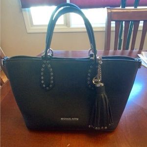 small black leather grab bag